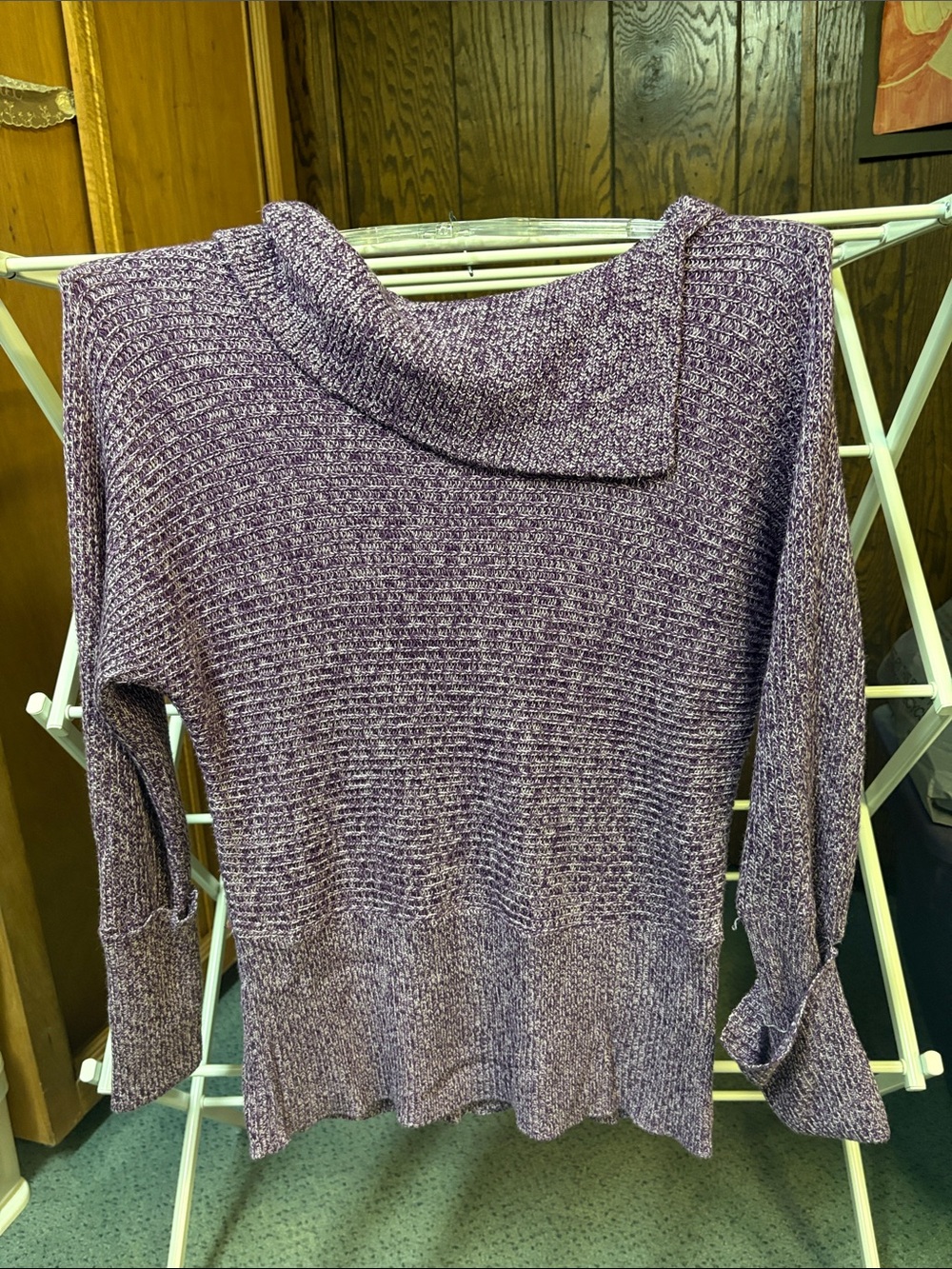 Cozy Purple Knit Sweater with Folded Boat Neck